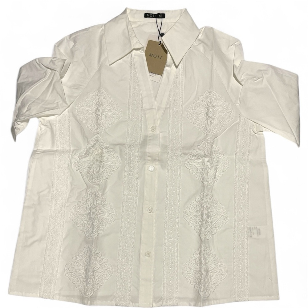 MOTF PREMIUM GUIPURE WHITE LACE SHIRT - Picture 2 of 4